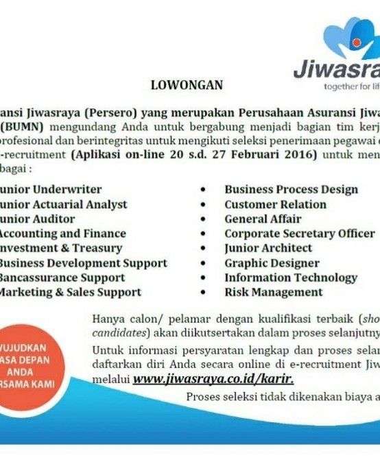 Penerimaan Nasional PT. Asuransi Jiwasraya (20-27 Februari 2016)